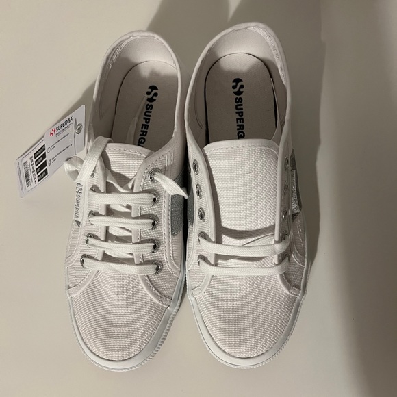 BRAND NEW White Supergas - Platform with Sparkly Stripe - US7.5 - Picture 2 of 3